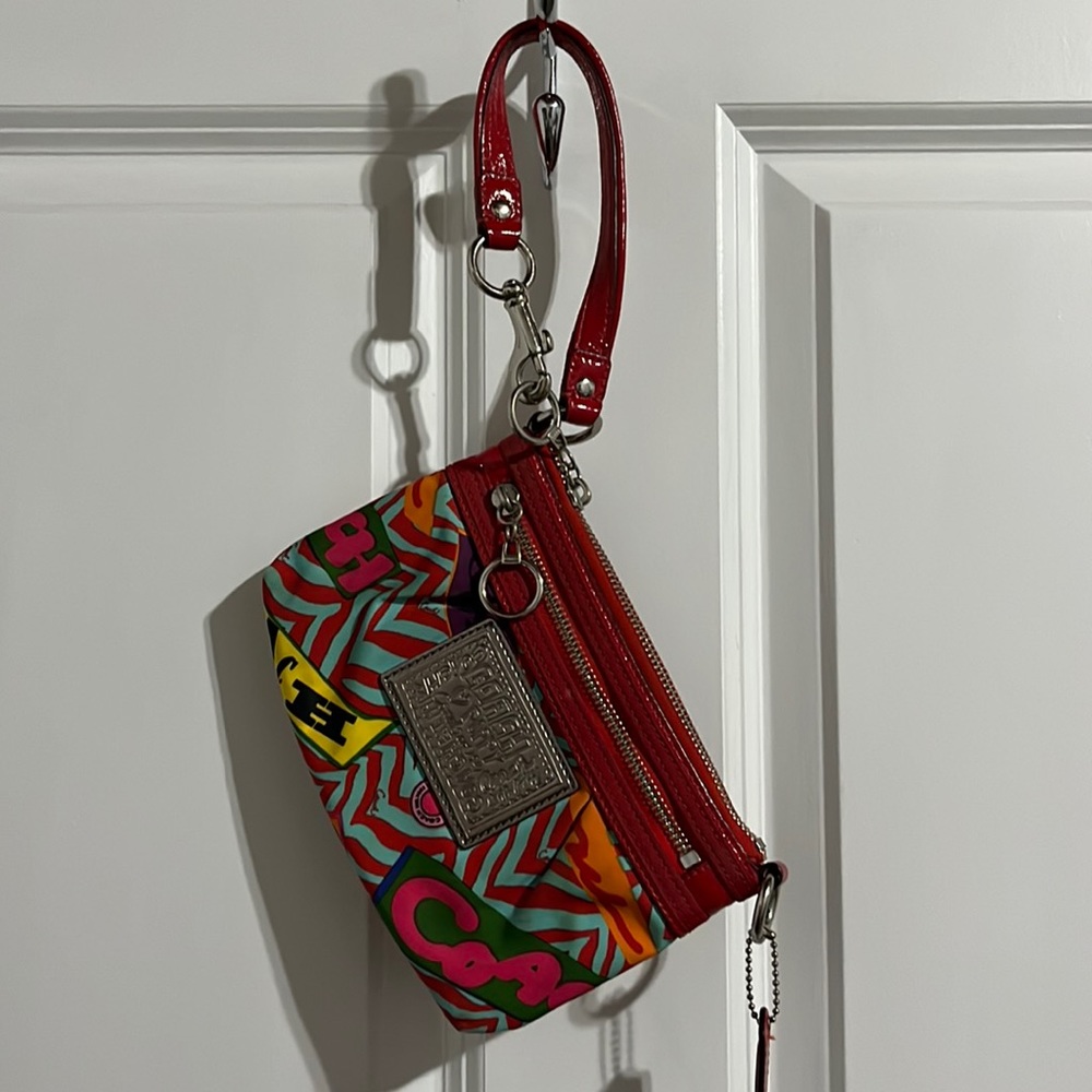 Coach clutch: red, orange, green, yellow, pink